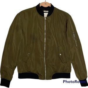 Zara Olive Green Zip Up Pilot Bomber Jacket Size Medium